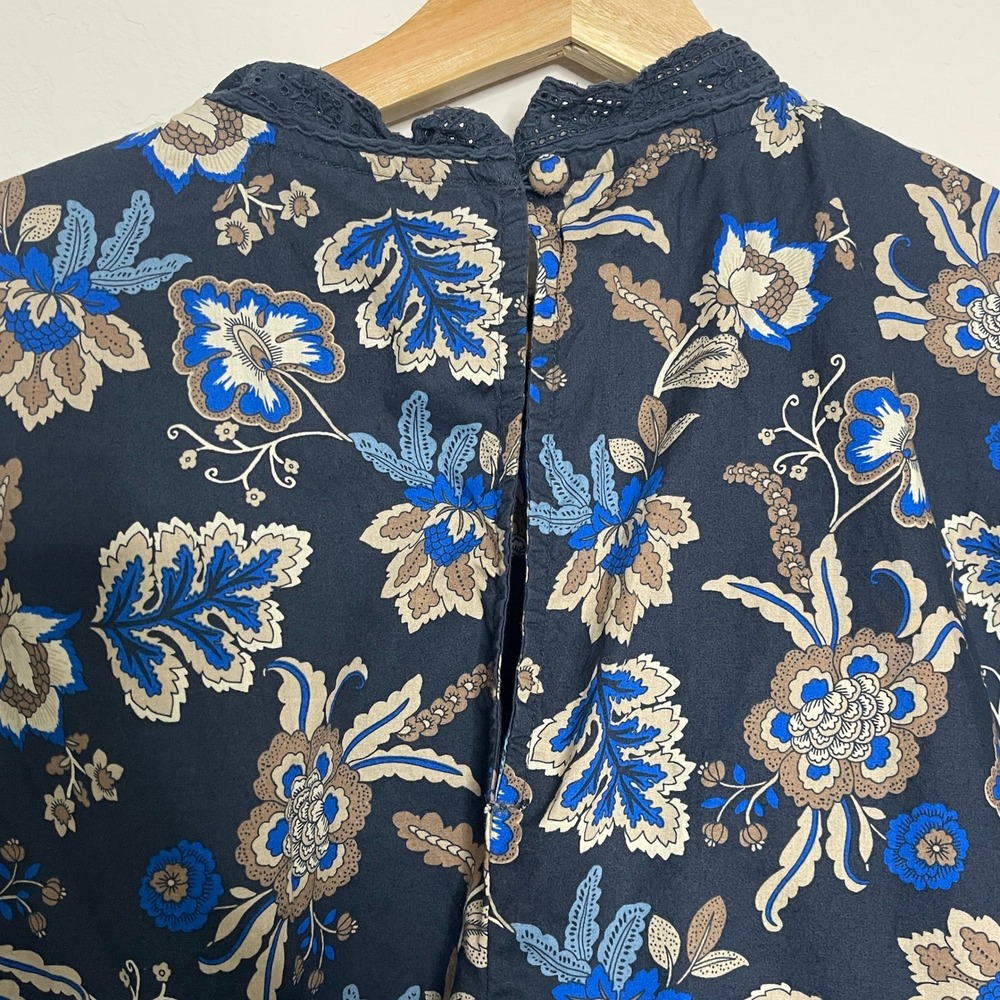 Lane Bryant Womens 16 Navy‎ Blue Floral Cotton Eyelet Lace Ruffle Sleeveless Top - Picture 8 of 10